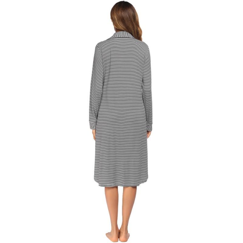 YYFS Women's Fashion Spring Fall Stripe Print Long Sleeve POLO Neck Loose Waistline Casual Dresses