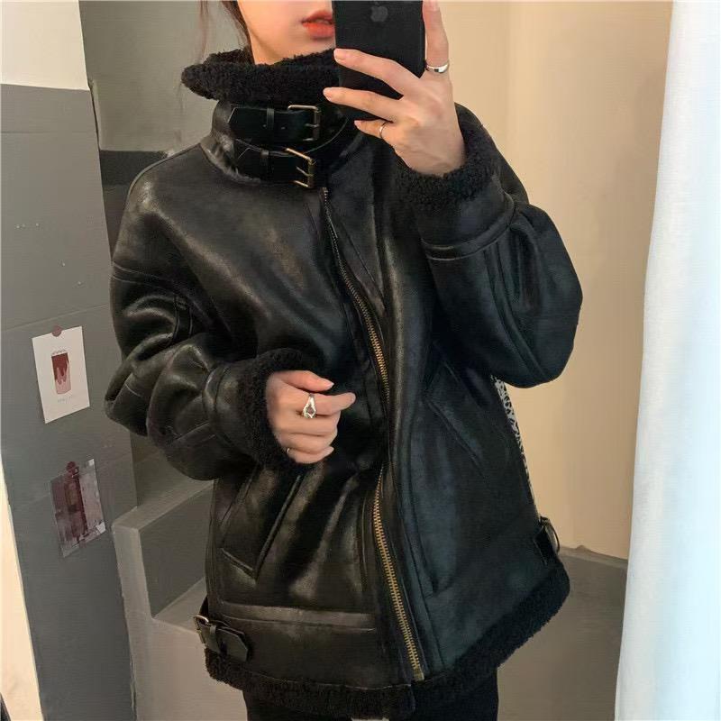 Fur integrated imitation fur coat women's winter new velvet thickened suede lamb wool coat loose locomotive clothes