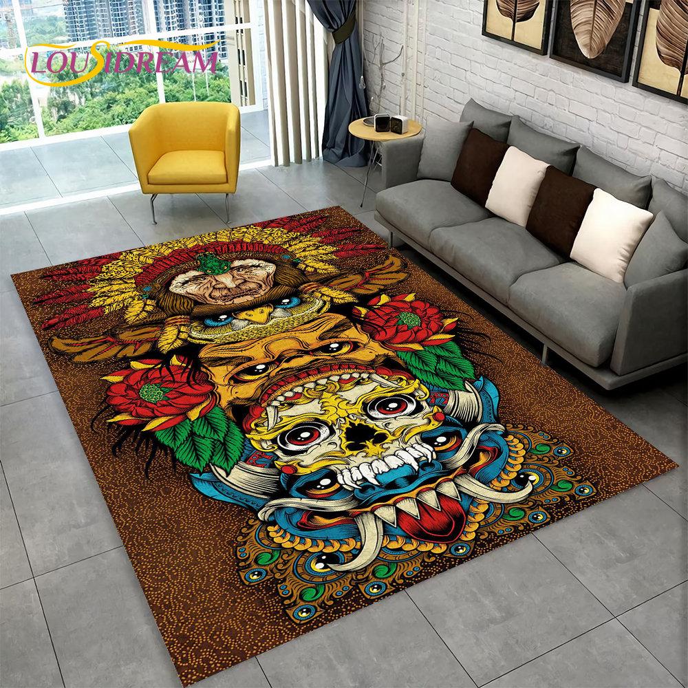 3D Gothic Horror Indian Skull Area Rug,Carpet Rug for Home Living Room Bedroom Sofa Doormat Decor,Kitchen Non-slip Floor Mat