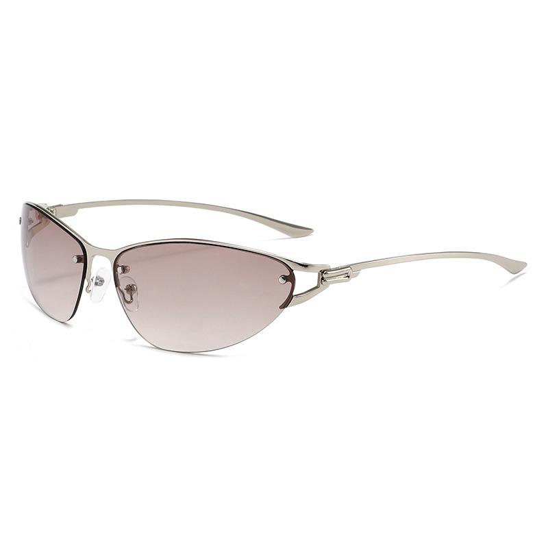 Occhiali da Sole Unici a Mezza Montatura Curva in Metallo Stile Cat-Eye per Donna, Occhiali da Sole alla Moda Y2K con Protezione UV Stile Europeo e Americano per Uomo
