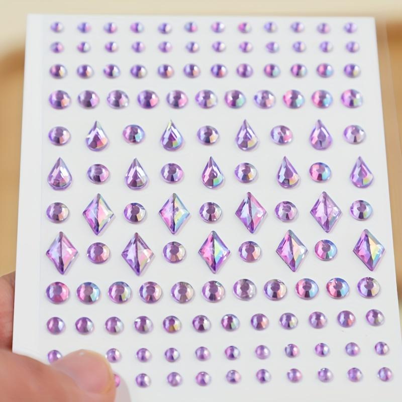 Multi-Size 3D Purple Synthetic Gemstones Teardrop, Rhombus, Round Drill Face Stickers for DIY Makeup Eye Decoration Sparkling Rhinestone for Crafts