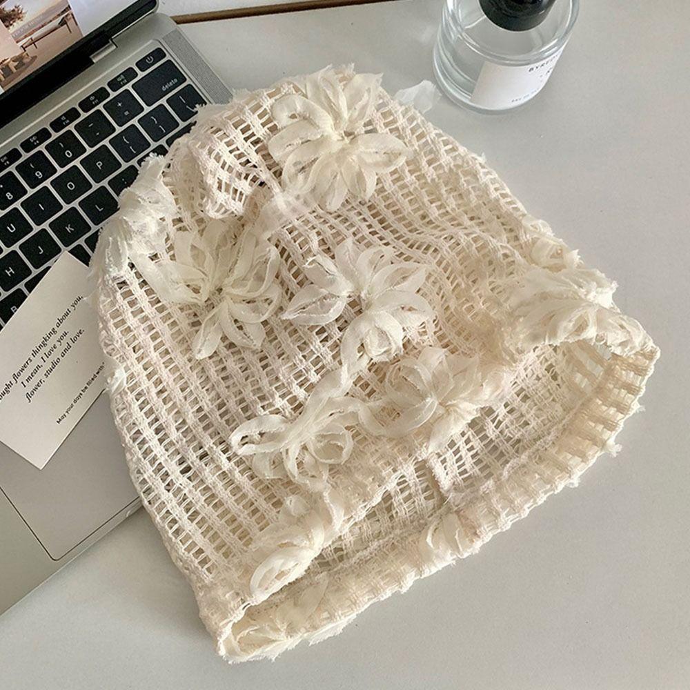 Korean Fashion Flower Hollow Knitted Hat Y2k Lace Breathable Beanies Hat Skullies Hat Summer