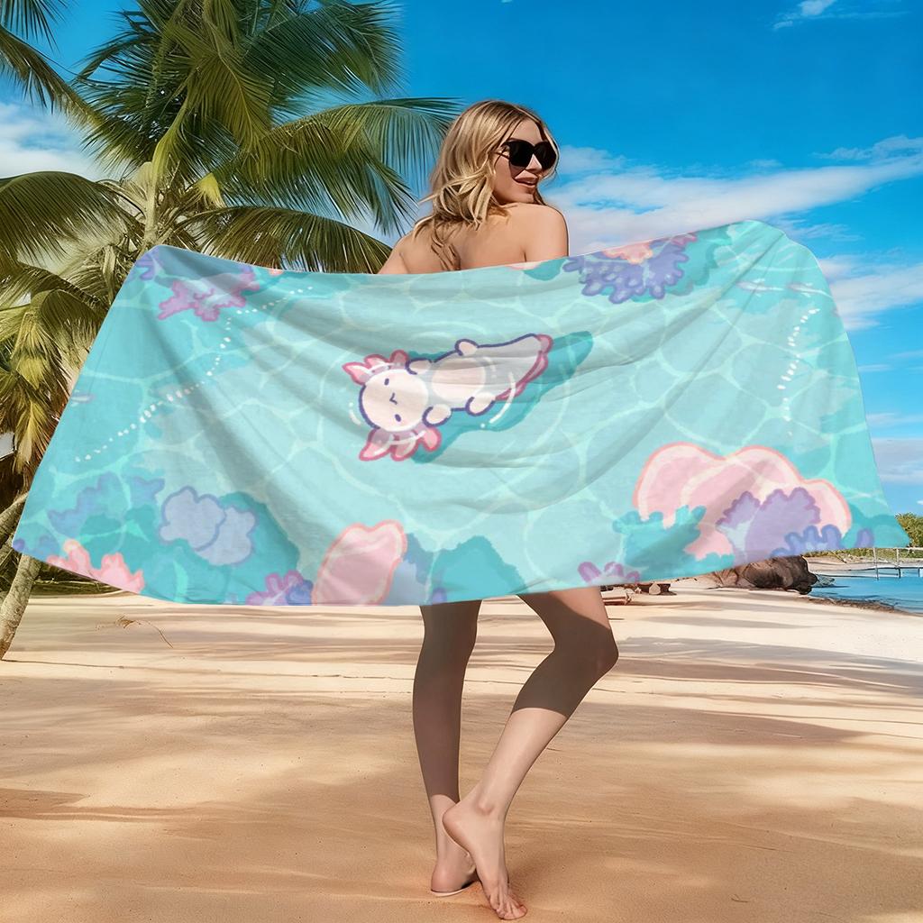 1 Stück Rosa Axolotl Schwimmender Strandtuch Schnelltrocknend Super Saugfähig Geeignet für Strandurlaub Pool Fitnessstudio Yoga Geschenk für Freunde