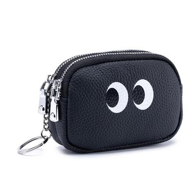Genuine Leather Coin Case with Key Ring for Women, Double Zippered Coin Purse with Key Holder, Cute Small Wallet, Compact Leather, Lightweight, Mini