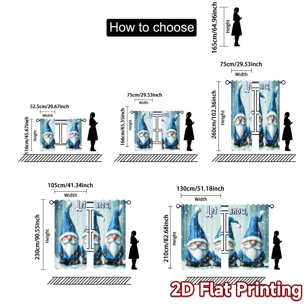 2pcs,Curtains Cute Gnomes Snowy Season (3) Chic Curtain Chic Prints Light Filtering Curtains Outdoor Decorations Ldeal for
