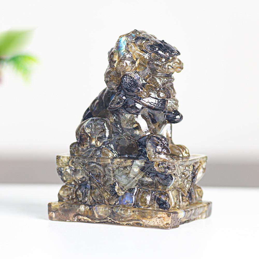 Resin Filled Natural Quartz Lion Figurine With Elegant Home Decor Gift For Adults