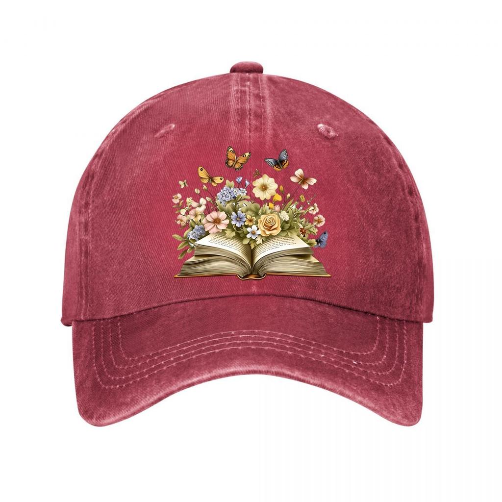 Vintage Baseball Cap Book Flower Butterfly Print New Vintage Washed Cotton Baseball Cap Parent Kids Sun Hats