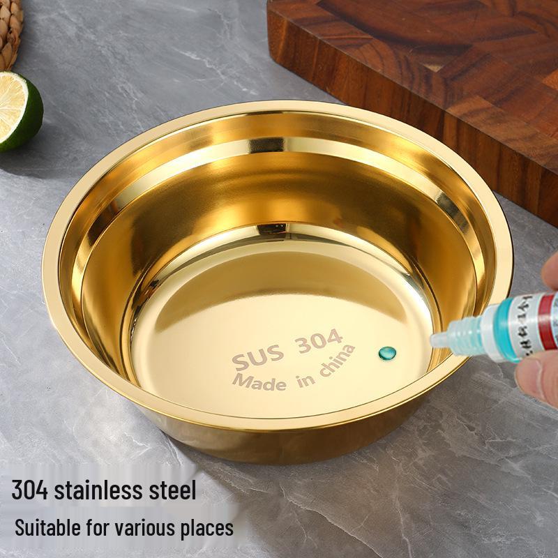 Gold-Plated 304 Stainless Steel Flat Bottom Food-Grade Bowl - Ideal for Soup or Rice, Household Use, Thickened Design, Small Size.