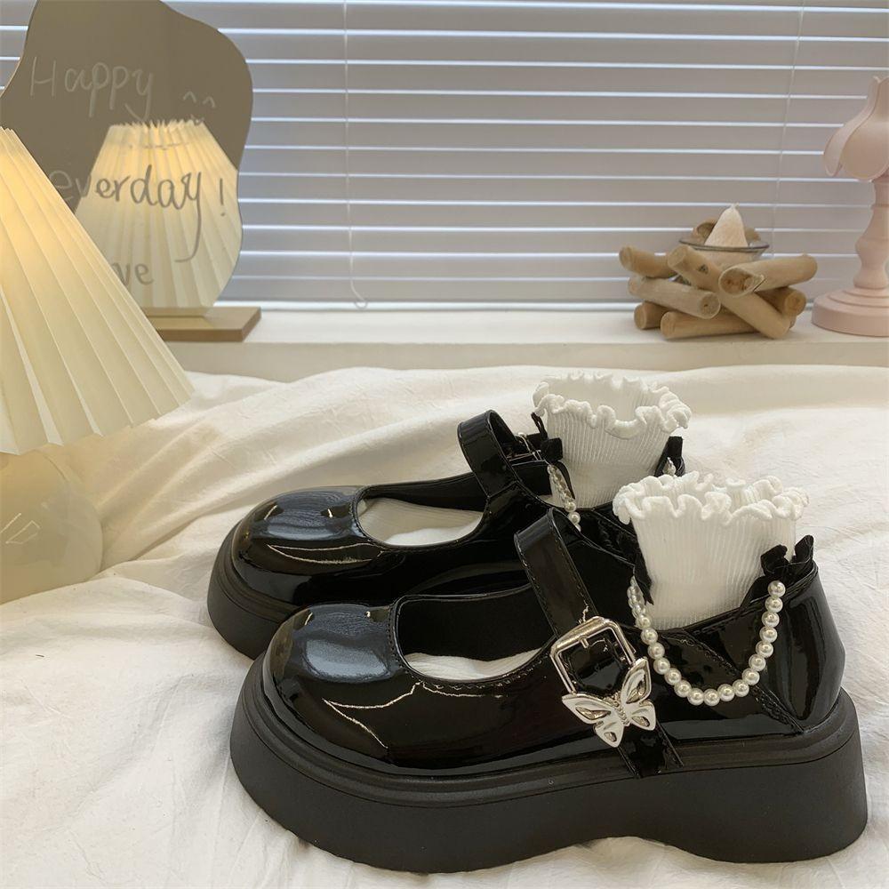 Simple Lolita Shoes Platform Heels Mary Jane Shoes Black Platform Shoes Student College Sweet Medium Heel Women's Single Shoes