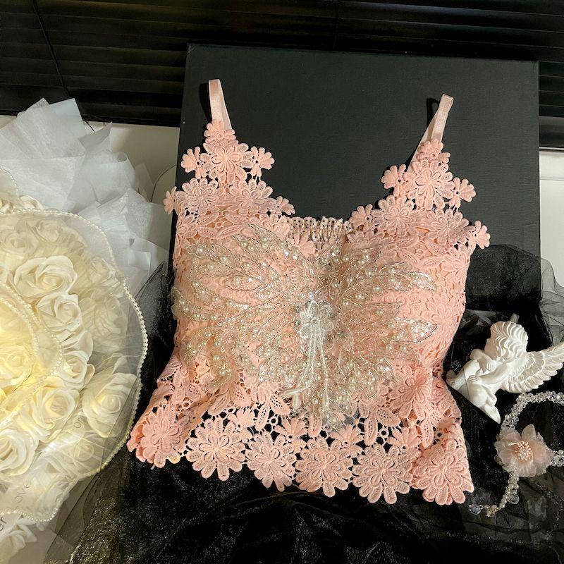 

Новое поступление Стразы Цветок Бисер Кружево Элегантный Топ-майка с нагрудными подушечками Женский Утягивающий талию Моделирующий фигуру Нарядный топ Pink M
