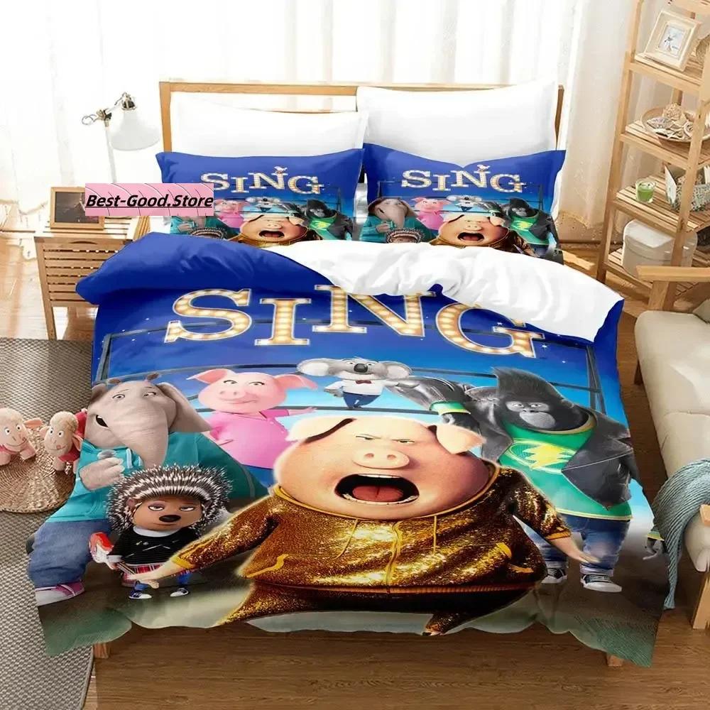 

New Sing 2 Beding Set Single Twin Ful Quen King-Sized Dimensionsd Dimensions Bed Linen Set Aldult Kid Bedrom Duvetcover Sets 3D Print Kawai Aniem 135*200cm Eu-Single