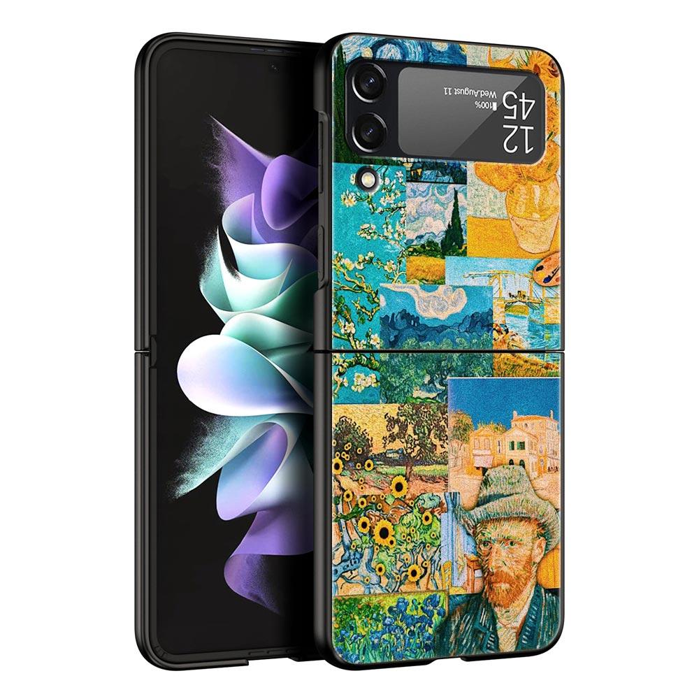 For Samsung Galaxy Z Flip 3 4 5 Hard Black Folding PC Phone Case Mona Lisa Van gogh Oil Painting Art For Samsung Z Flip3 Cover