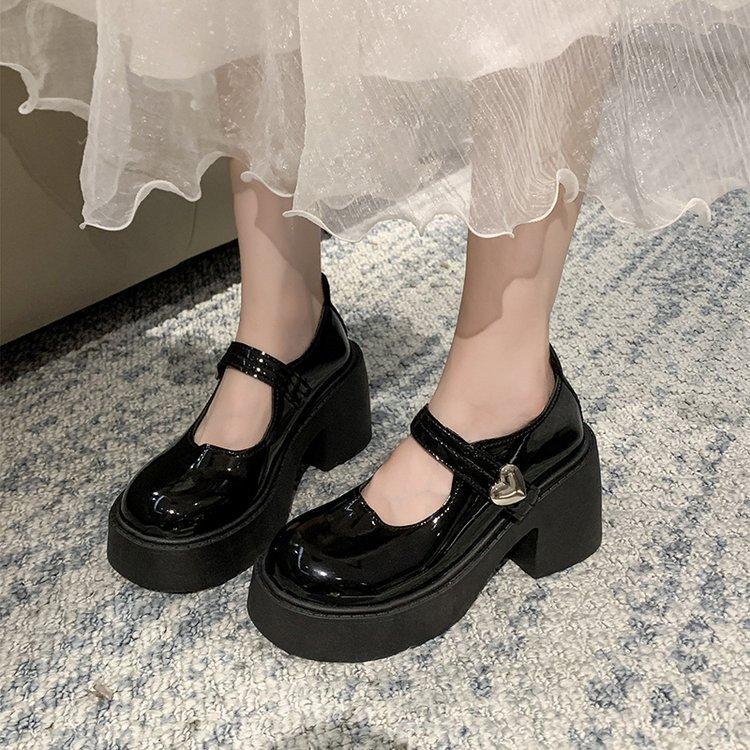 Round head versatile height-increasing platform small leather shoes women's spring and autumn skirt 2025 new French Mary Jane shallow mouth
