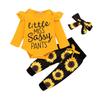 Infant Baby Girls Letter Romper Bodysuit+Sunflower Print Pants+Headband Outfits