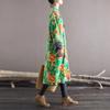 Johnature Women Plush Padded Print Floral Dress Vintage Stand Loose Long Sleeve Dresses Winter Cotton Linen Clothing