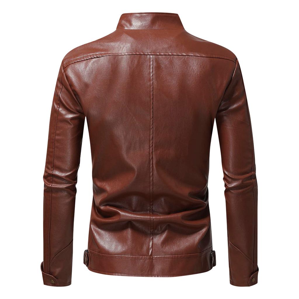 Móda Pánská podzimní zima teplá ležérní kožená bunda na zip s dlouhým rukávem kabát top