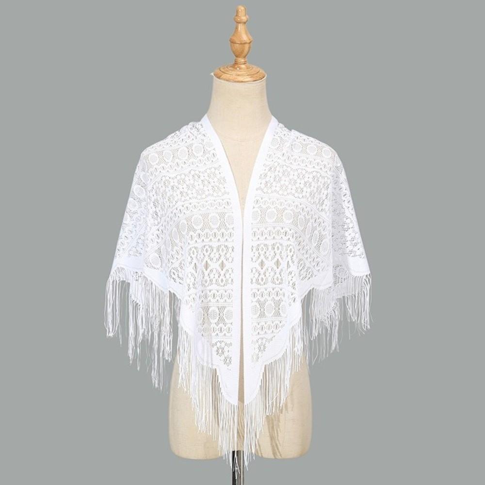Polyester Lace Hollow Scarf Embroidery Mesh Scarves Elegant Tassel Triangle Shawl  Wedding