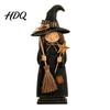 Vintage Style Witch Statue for Shelf Wooden Ornament Retro Halloween Figurine with Broom/Pumpkin/Black Collectible Figures Cat Creative Tabletop