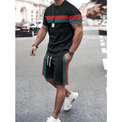 Herren Sommeranzug Liniendruck Einfacher Sport Splicing Trend T-Shirt Lockerer Freizeitanzug Kurzarm Shorts Herren Sommeranzug