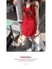 Retro Spicy Girl Red Pleated Spaghetti Strap A-Line Mini Dress - Women's Summer Vacation Slimming Waist Style