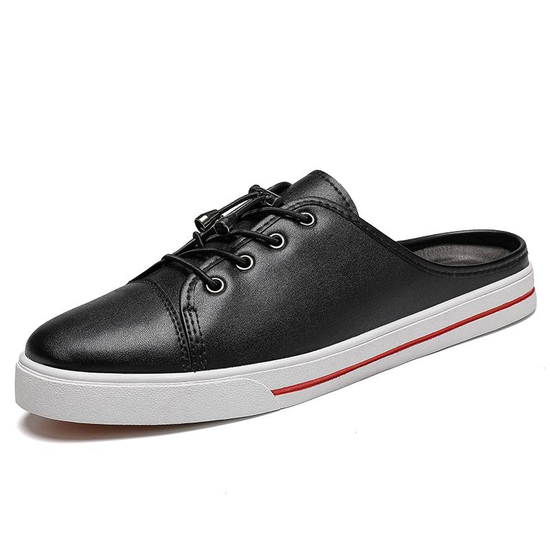 New Men's Slippers Tide Casual All-match Fashion Mens Shoes Genuine Leather Breathable Half Shoes For Men Luxury Half Slippers
