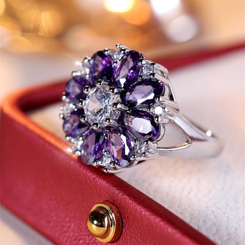 Fashion Elegant Flower Shape Purple Color Zircon Ring For Women Fashion Rings Accessories Custom Jewelry