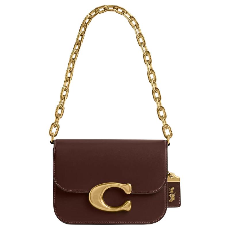 

COACH IDOL 21 Logo Magnetic Snap Refined Calfskin Shoulder Bag Small Women s Maple коричневий
