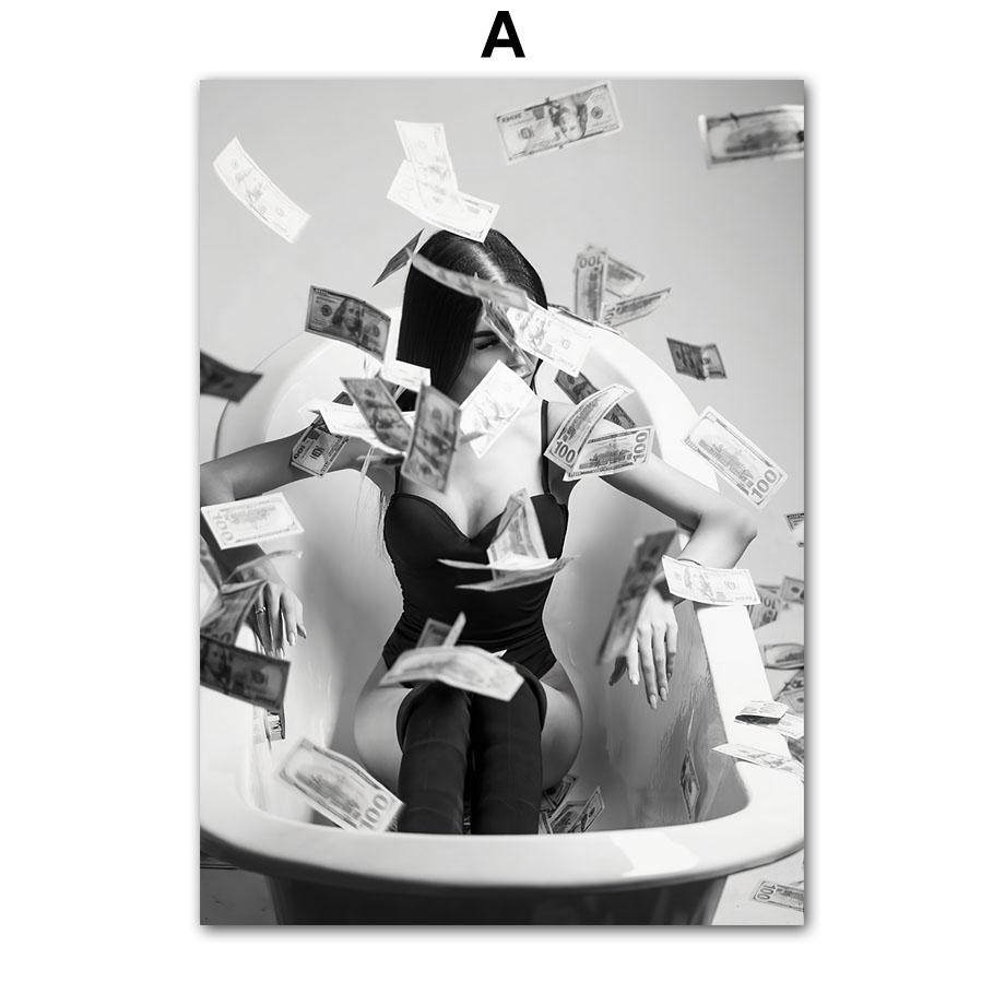 Black White Women Bathtub Camera Wall Art Canvas Painting Vintage Nordic Posters And Prints Pictures For Living Room Home Decor