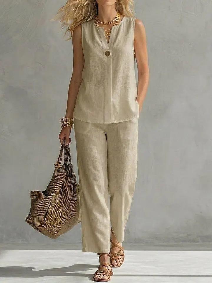 2026 European and American cross-border summer Amazon's new casual women's sleeveless V-neck top set
