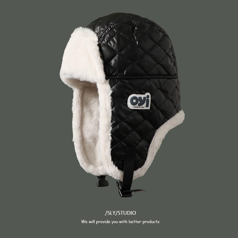 

Женская осенне-зимняя глянцевая теплая бархатная велосипедная шапка с утолщенными защитными ушами, универсальная ветрозащитная шапка-авиатор, тренд M（56-58cm）