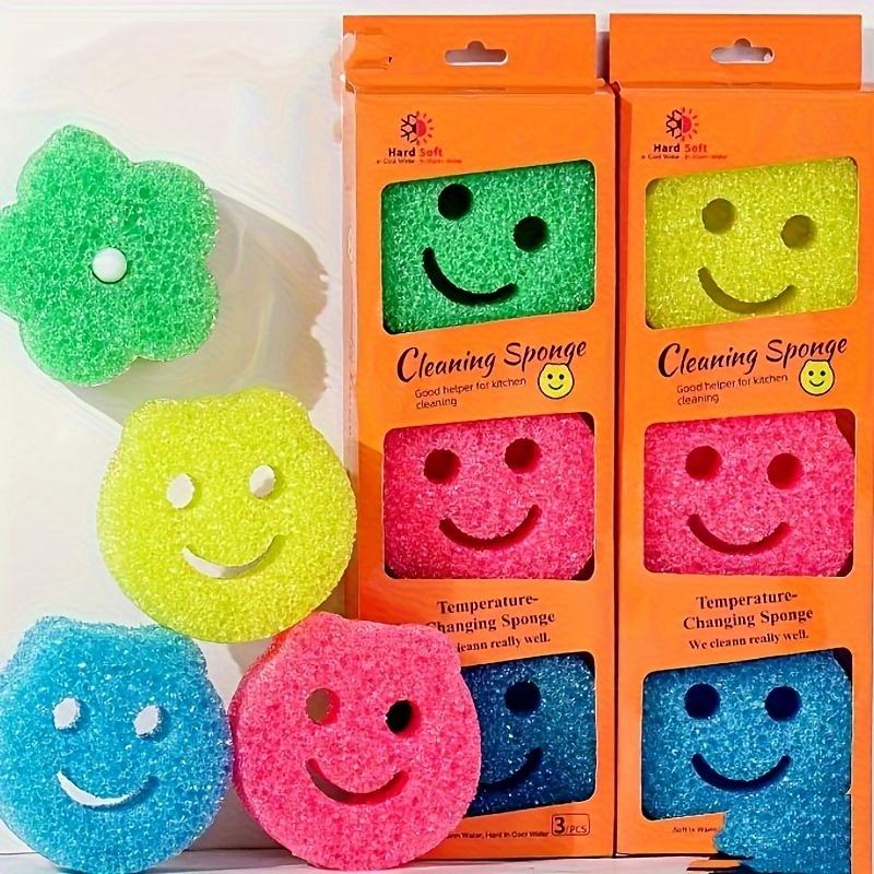 6PCS Joyful Face Dish Washing Cleaning Sponges Loofah Textured Kitchen Cleaning Scouring Pads 6pcs cleaning sponges/box