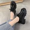 Fashion Plus Size Black Flatform Leather Loafers Women's Shoes Britchic Versatile Round Toe Loafers Lace Up Shoes