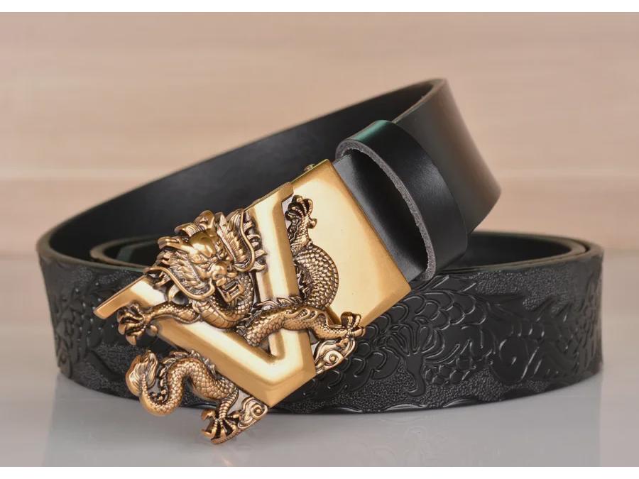 Herrbälte i präglat läder med drakmönster och automatiskt spänne