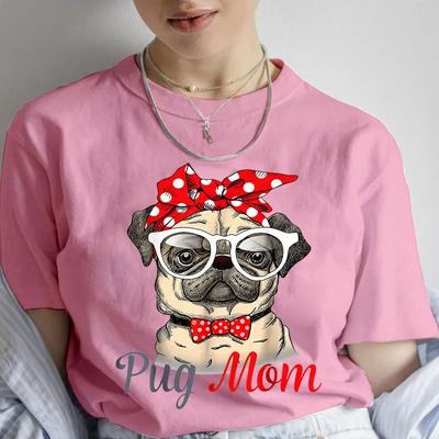 Pug Mom Print TShirt WomenS Clothing Funny Cartoon Tee Tshirt Femme Dog Lover T Shirt FeUnisex Harajuku Tee Shirt Streetwear Yk