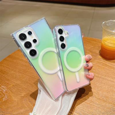 Luxury Laser Rainbow Magnetic Transparent TPU Phone Case for Samsung S24 Ultra S23 Plus S22 S21 FE All-inclusive Fall Protection Cover