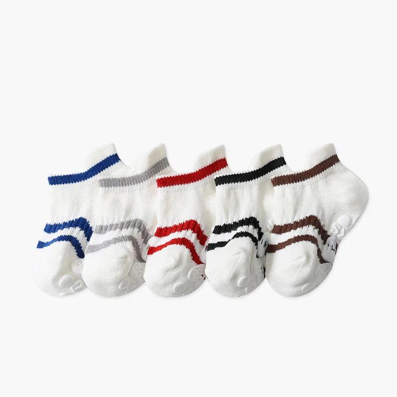 5 Pairs Infant Newborn Baby Anti-Slip Socks 5colored Bear Print Baby Girl Cotton Socks Solid Autumn Toddler Boys Knee Floor Sock