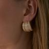Designer Triple Ridge Medium Stud Earrings 18K Gold Plated Luxury Aesthetics Shiny Zircon  Statement Earring Party Jewelry Gift