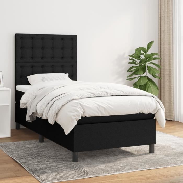 3142067 vidaXL Lit à sommier tapissier avec matelas Noir 90x200 cm Tissu