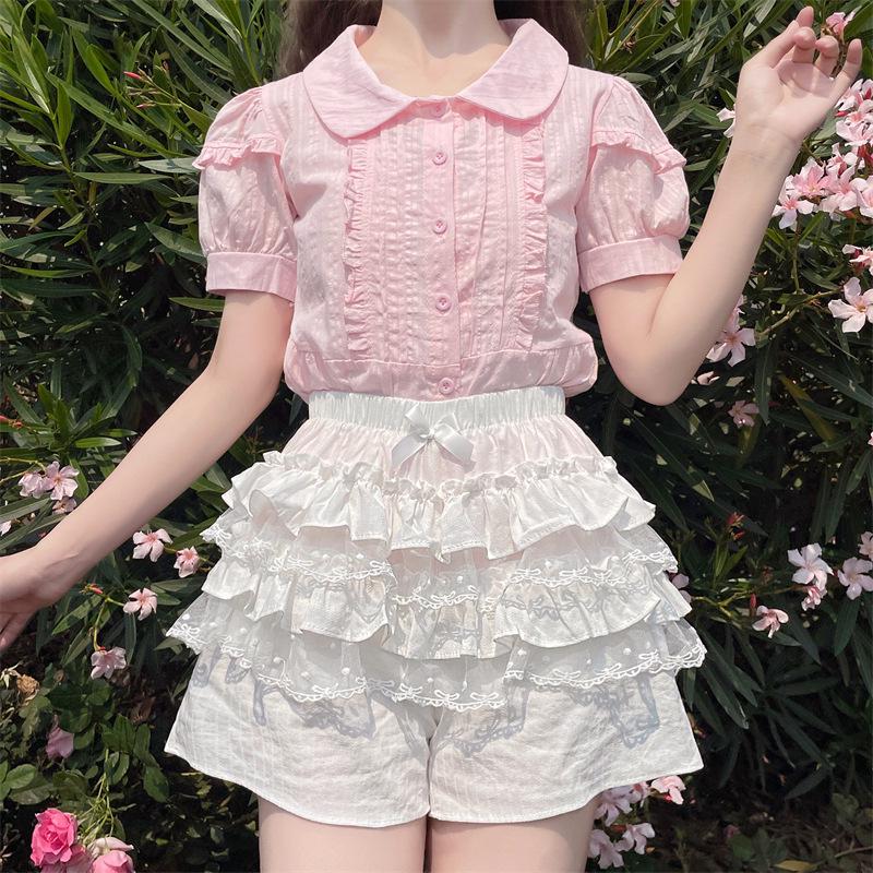 

Lace Trim Fluffy Cotton Long-Leg Shorts One Size белый