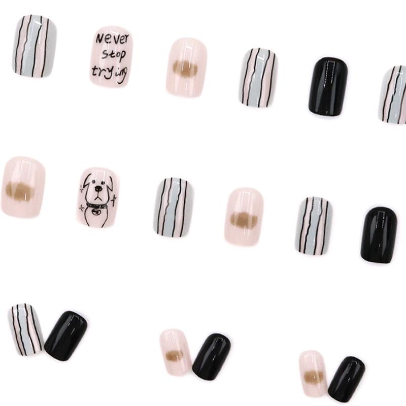 

24Pcs Press On Nails Puppy Lines Pattern Fake Nails Glossy Artificial Finger Manicure Reusable False Nails For Women