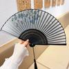 Wisteria Butterfly Ancient Style Folding Fan for Women, New Chinese Style Qipao Accessory, Portable Tassel Bamboo Fan for Summer Photoshoots