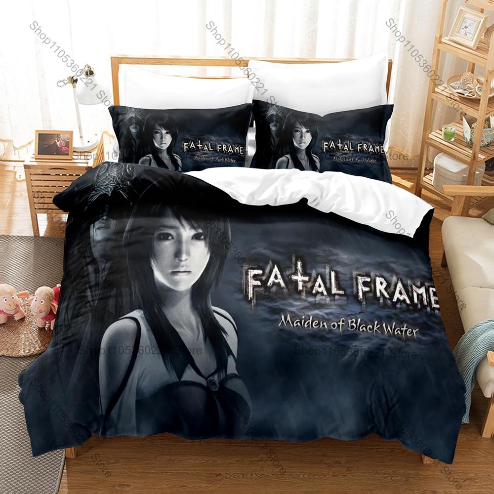 Cool FATAL FRAME Project Zero Camera Obscura Wisteria Ghost HD Print Bedding Set Duvet Cover + 2 Pillowcases Horror Game Room De