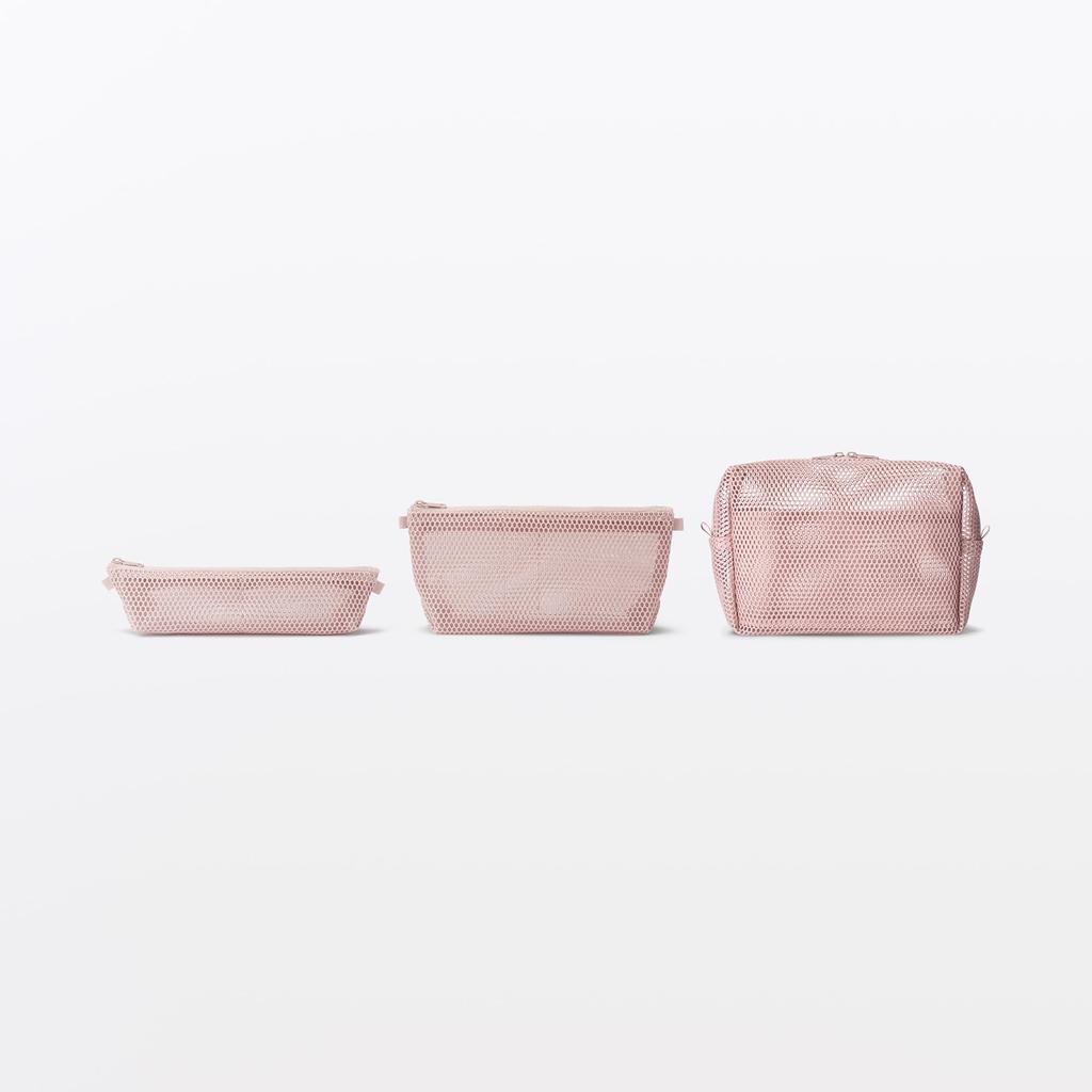 MUJI 3D Mesh Pen Case with 170mm x 100mm x 50mm Item 23058438 Gusset, Pink, Approx. (W) (H) (D), No.