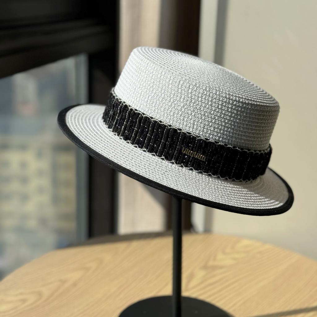 Holiday Straw Hat Women's New Casual Webbing Flat Top Hat Versatile Sunscreen Visor