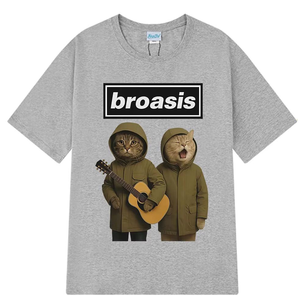 Funny Broasis Cat Band Fashion Print Men Women Hip-hop T-shirts Short-sleeved Harajuku Casual Oversized Punk T-shirts Streetwear