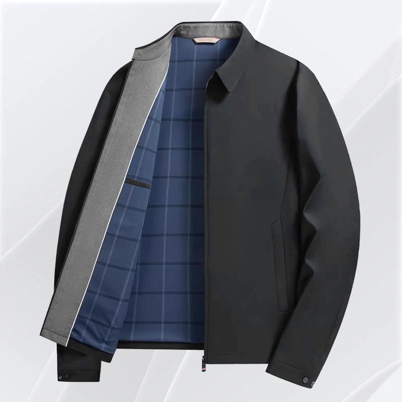 Men's Business Casual Stand Collar Windproof Jacket - Non-Iron, Wrinkle-Resistant Autumn Outerwear with Zipper