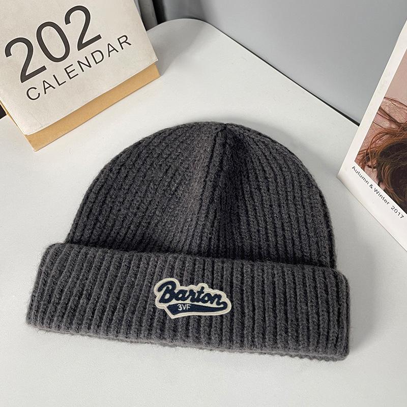 Woolen Hat Autumn and Winter New Style Label Letter Pullover Hat Men's Outdoor Warm Cold Hat Cold Protection Ear Protection Knitted Hat