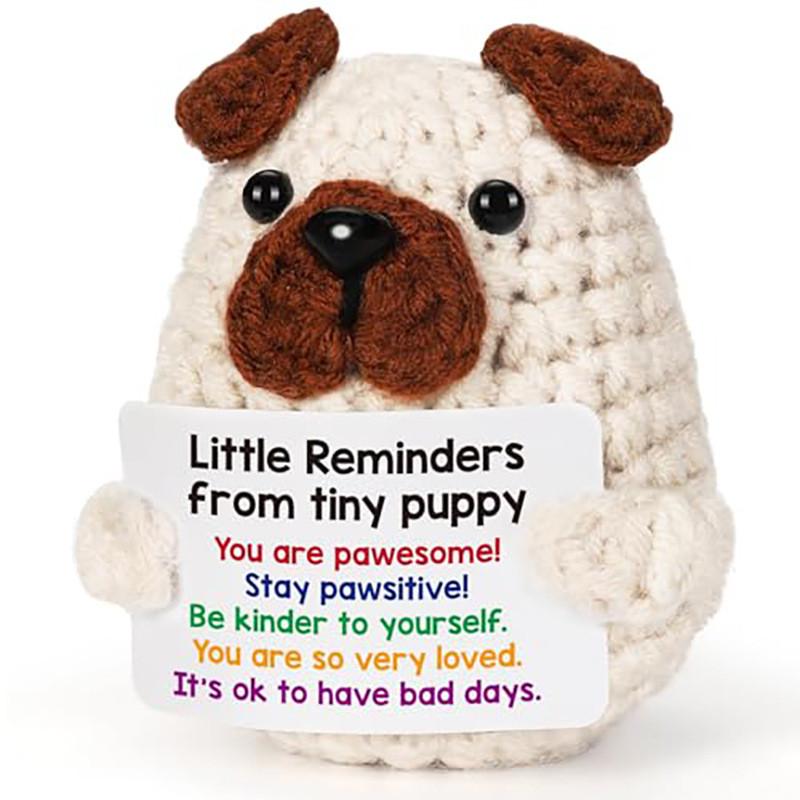 Cachorrinho Branco Positivo Amigurumi Boneca de Animais de Crochê Com Cartão Ornamento de Mesa Apoio Emocional Feito à Mão Tricotado Brinquedo para Animar