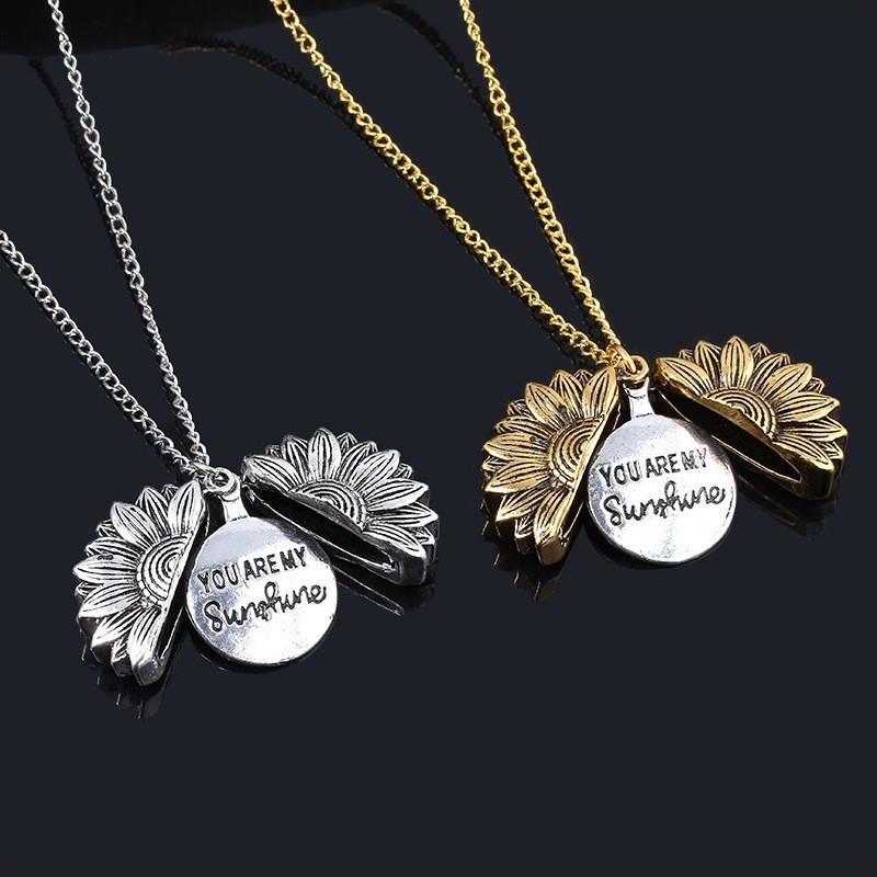 

European-American Double-Layer Sunflower Pendant Necklace with Engraved Flower Design