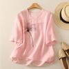 Cotton T-shirt Female Summer V-neck Loose Soft Casual Large Size Short-sleeved Blouse Top